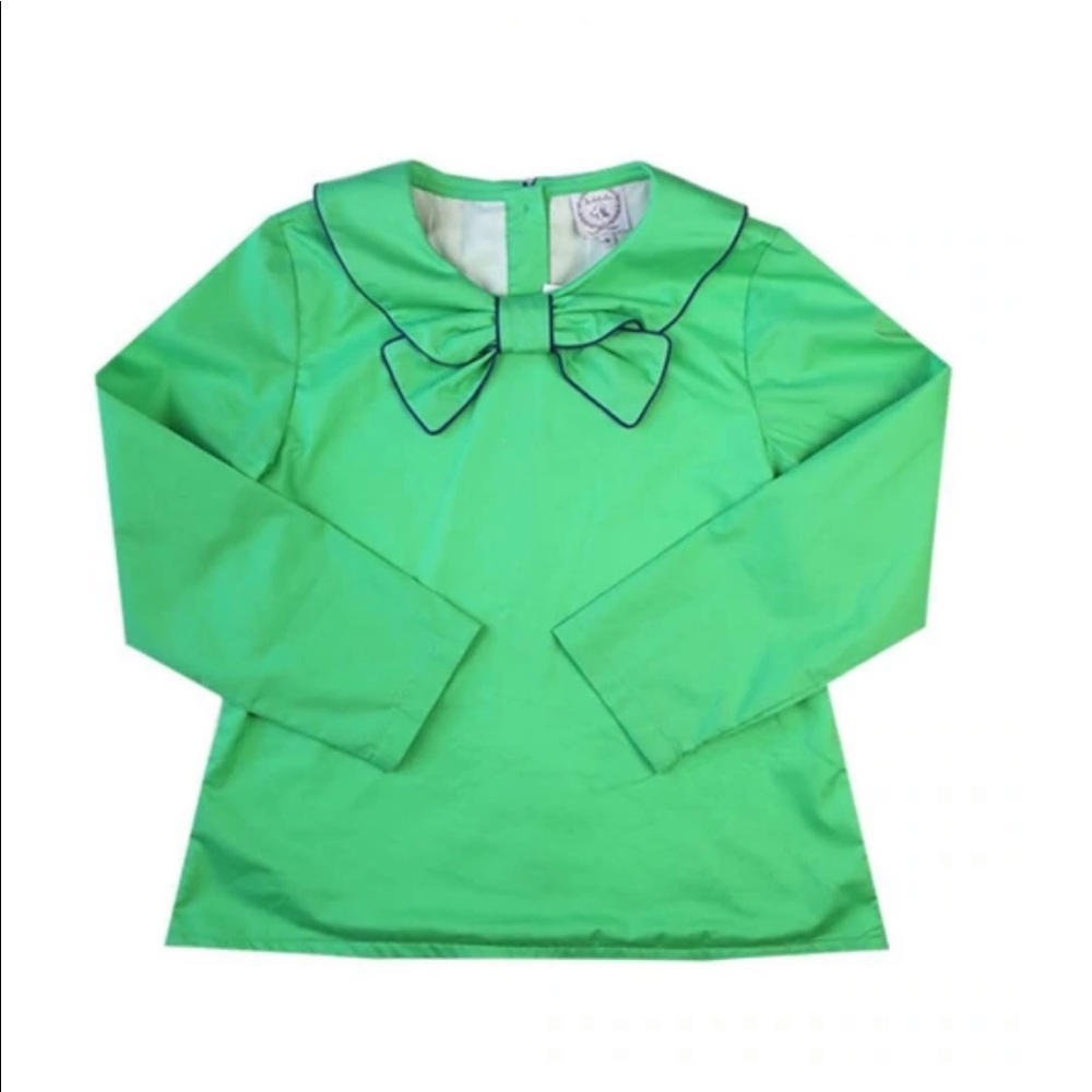 Twee bright green girly blouse with oversized bow detail, size small